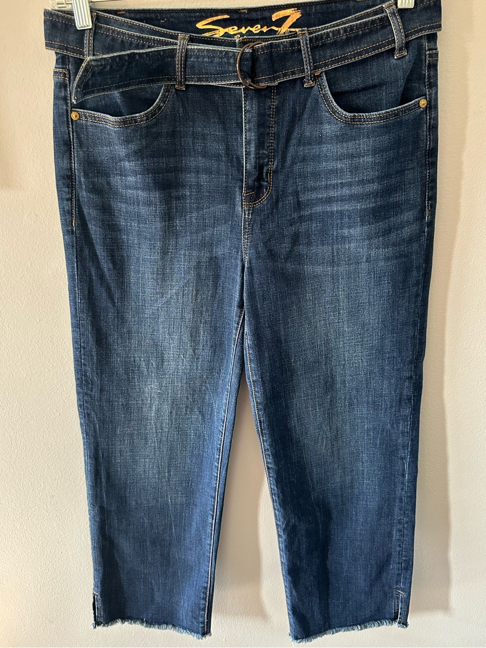 Seven7 Freedom High Rise Straight Belted Raw Hem Crop Jeans Size 6